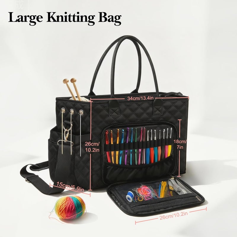 VERONLY Crochet Bag Yarn Storage, Large Knitting Tote with Padded Crochet Hook Organizer, Tote with Multiple Compartments for Crochet Lovers, Knitting Accessories, Mother's Day Gift - Image 3